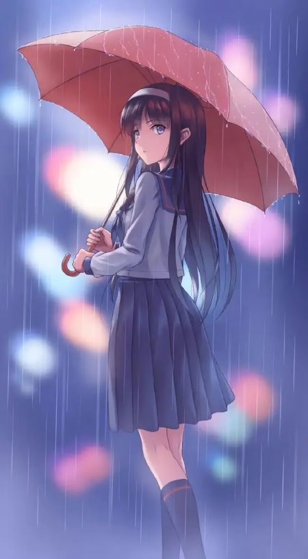 月姬远野秋叶撑红伞雨中回眸动漫手机壁纸