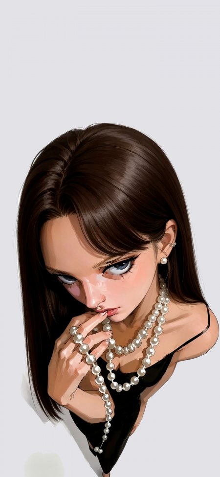 珍珠项链美女优雅气质手绘人物插画手机壁纸