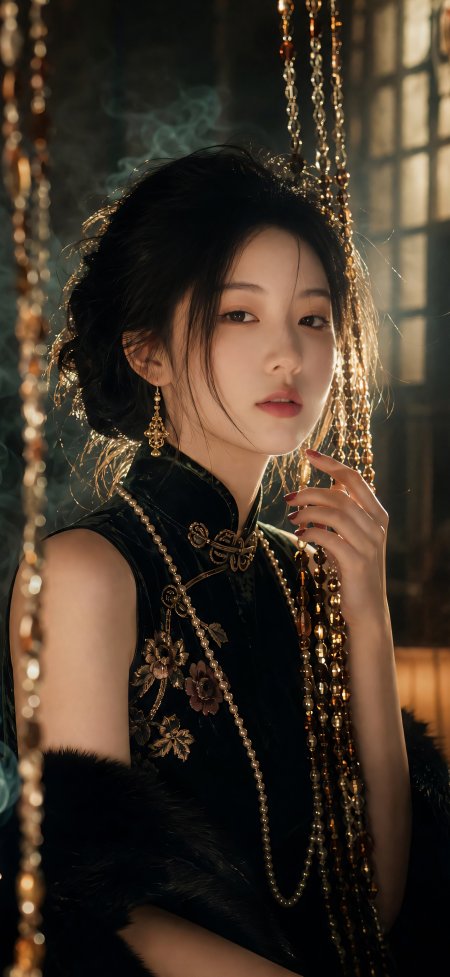 新中式旗袍美女光影唯美人物摄影手机壁纸