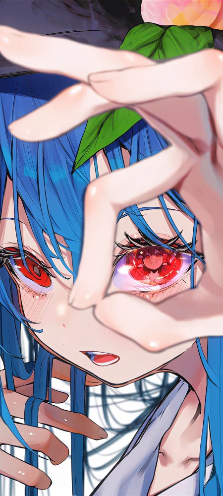 东方Project比那名居天子蓝发红瞳少女动漫手机壁纸