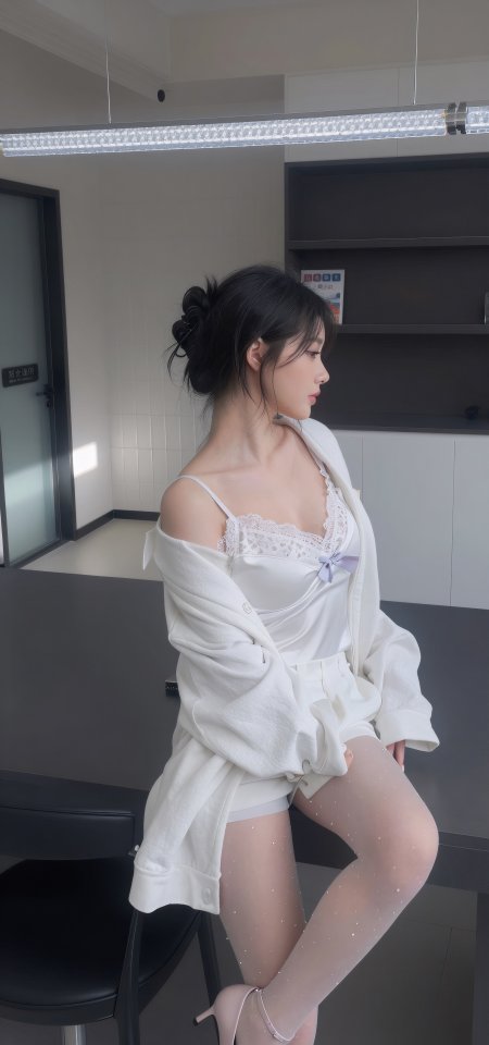 室内美女穿白蕾丝吊带外搭开衫性感人物摄影手机壁纸