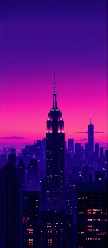 纽约帝国大厦紫粉霓虹夜景城市风光手机壁纸