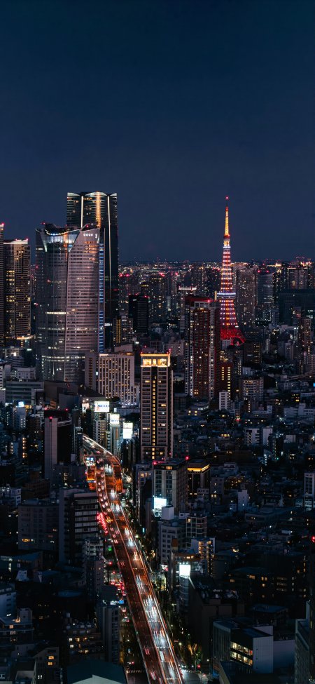 东京塔夜景城市灯火璀璨繁华都市风光风景手机壁纸