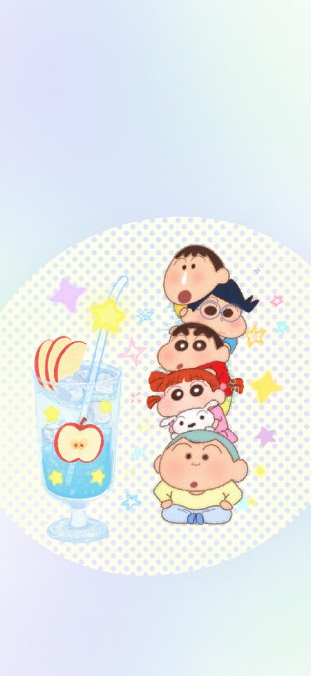 蜡笔小新春日部防卫队叠叠乐苹果气泡水可爱动漫手机壁纸