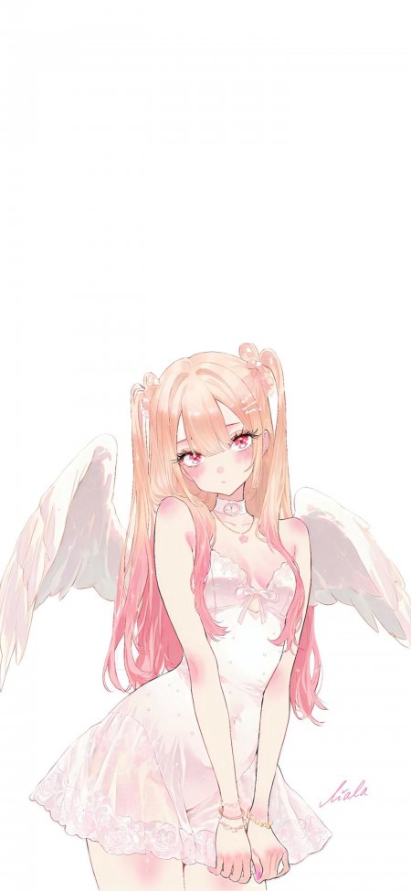 粉色双马尾天使少女蕾丝裙梦幻甜美动漫人物手机壁纸