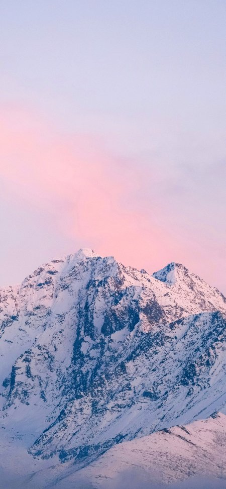 雪山峰顶粉霞映照壮丽冬日自然风光风景手机壁纸