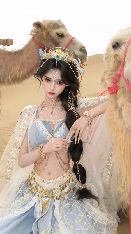 美女西域风骆驼伴身华丽服饰人物手机壁纸