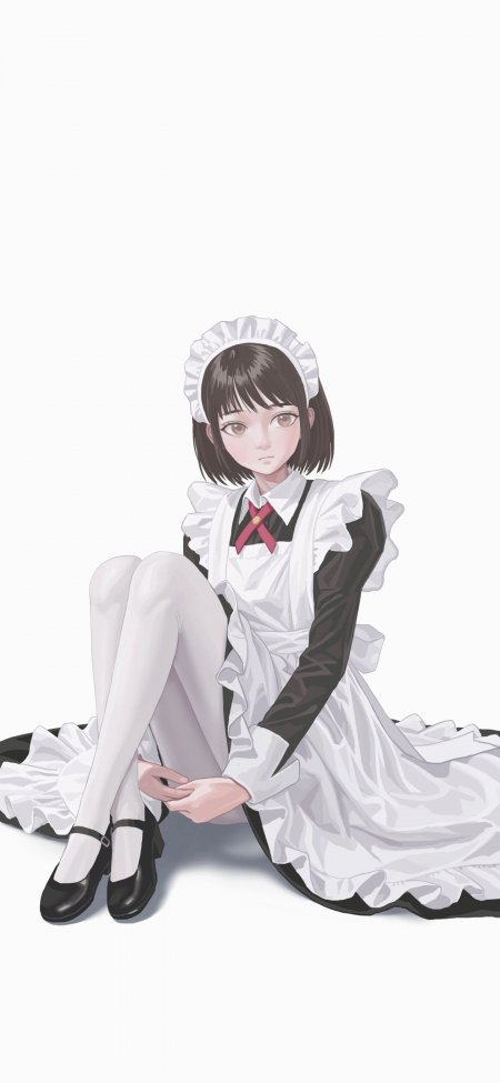 女仆装少女坐姿插画二次元动漫手机壁纸