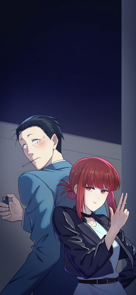超市后门吸烟二人组动漫插画情感文艺手机壁纸