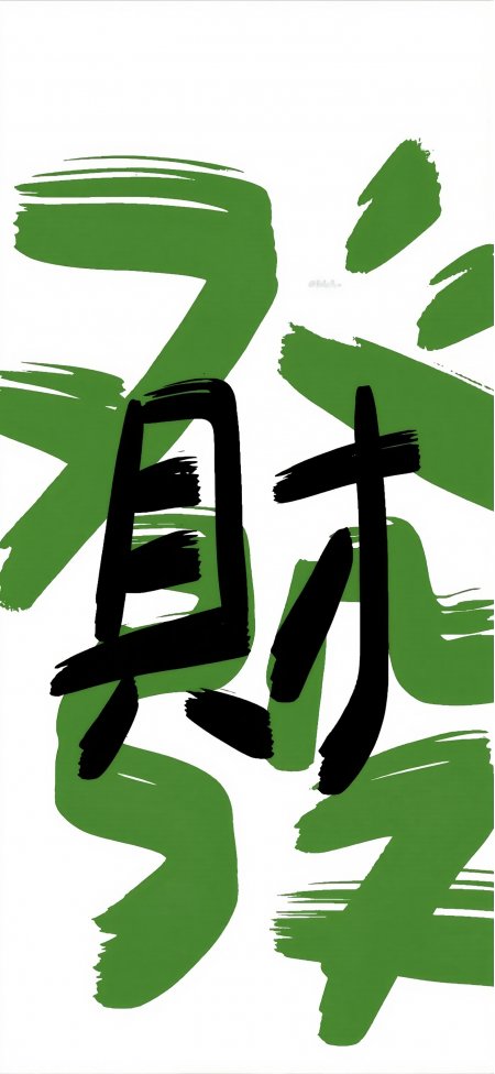发财大字绿色笔触国潮文字情感文艺手机壁纸