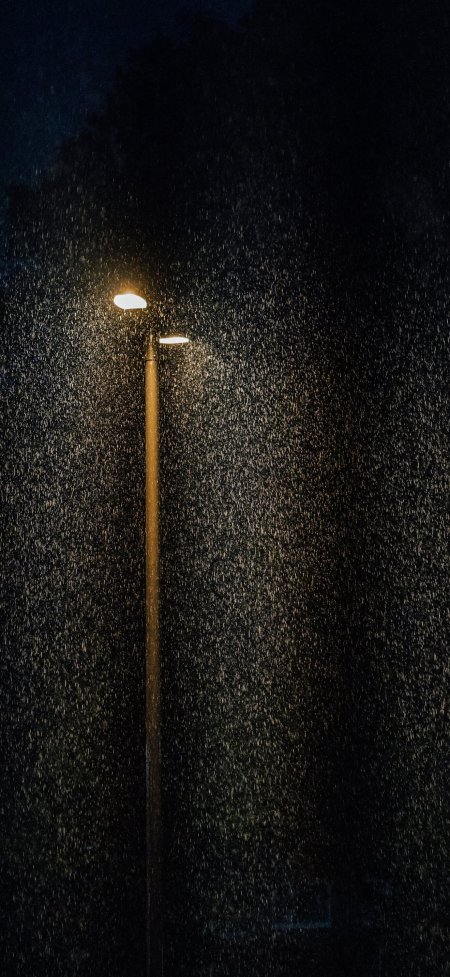 雨夜路灯暖光照射水珠飞溅氛围感风景手机壁纸