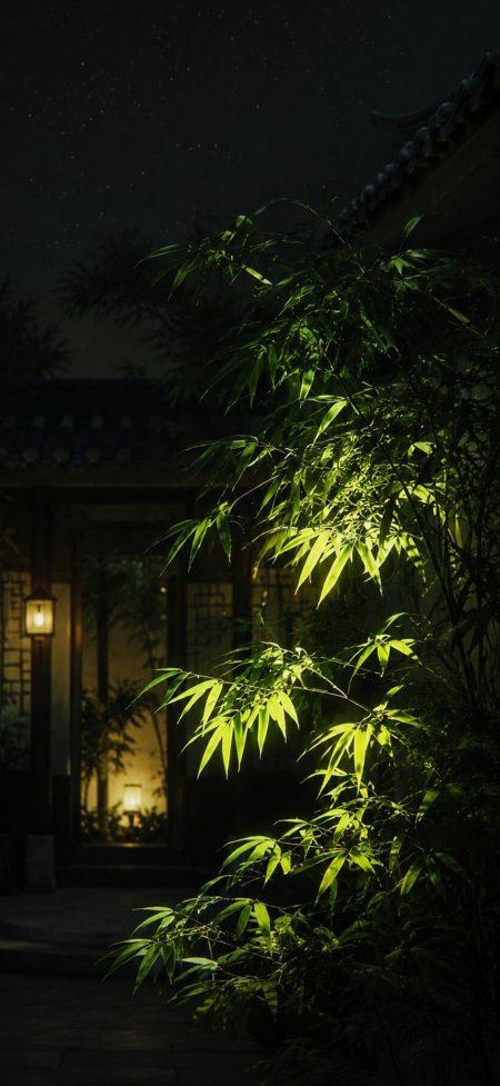 夜色庭院竹叶光影斑驳中式园林风景手机壁纸