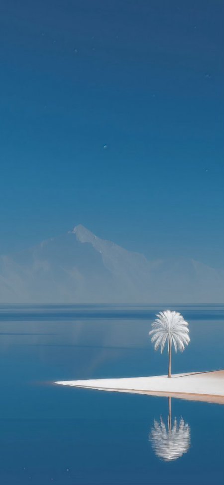 蓝色海面孤树倒影极简意境风景手机壁纸