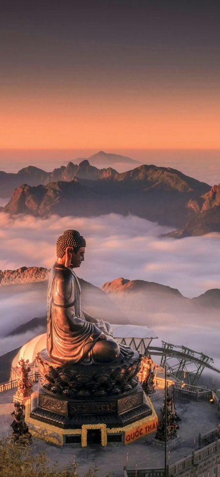 越南番西邦峰顶佛像云海日出风景手机壁纸