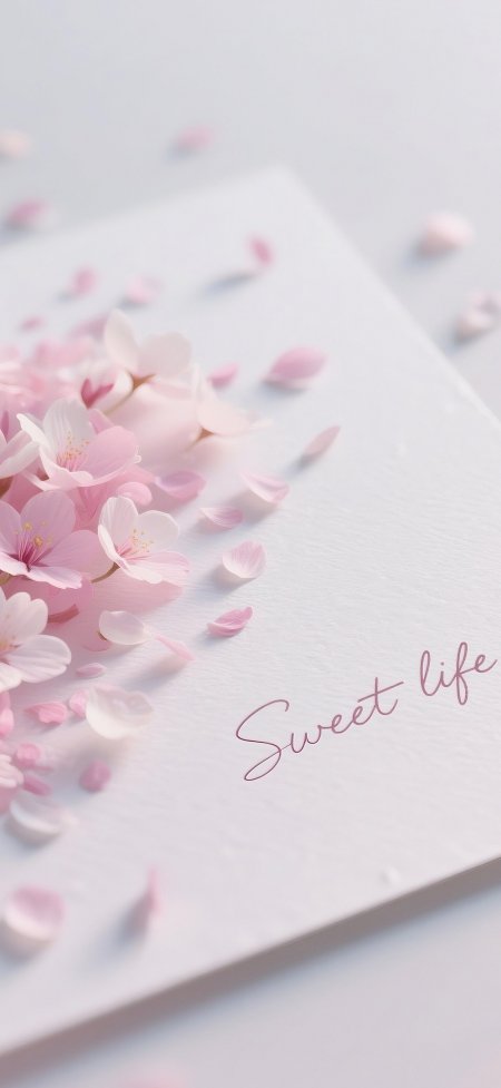 粉色樱花花瓣散落白色背景唯美情感文艺手机壁纸