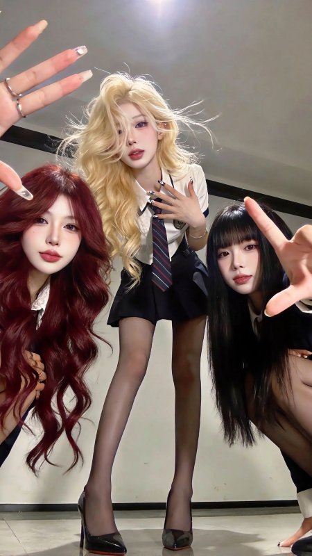 三位美女JK制服闺蜜合影青春活力人物摄影手机壁纸