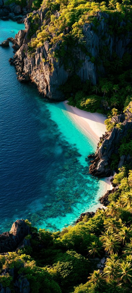 碧海环绕热带岛屿俯瞰视角自然风光风景手机壁纸