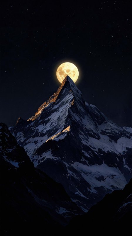 雪山之巅悬满月星空璀璨奇幻夜景风光摄影风景手机壁纸
