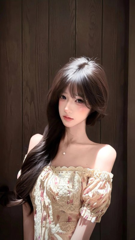 阳光长发美女碎花露肩装甜美风人物手机壁纸