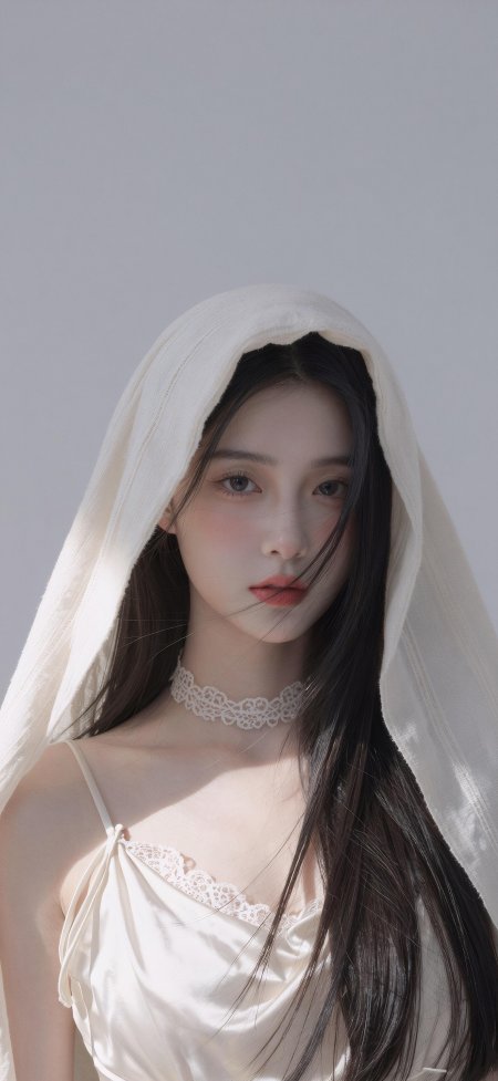 白纱头巾美女柔美光影特写唯美艺术人像摄影手机壁纸