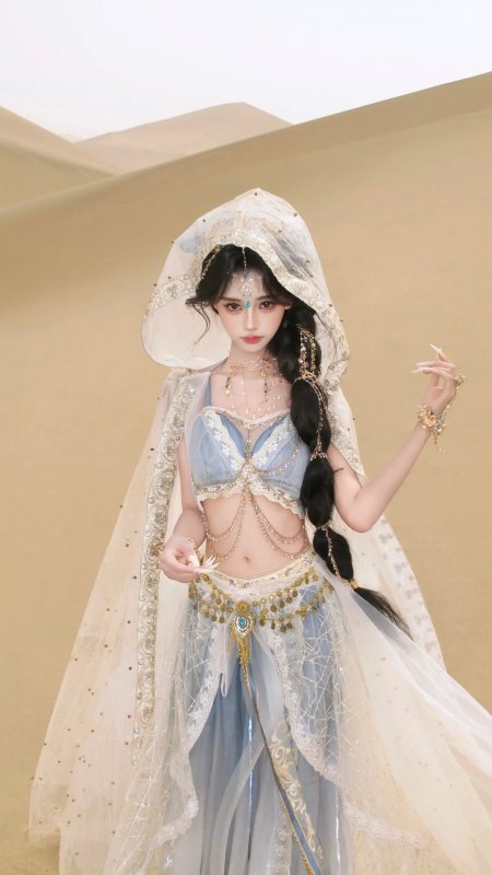 沙漠异域风美女蓝色纱裙金饰造型人物手机壁纸