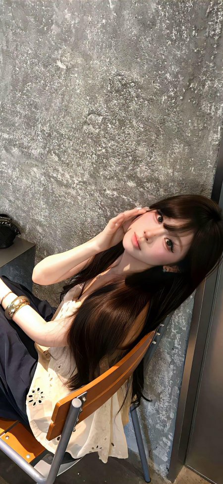 长发美女靠墙托腮温柔眼神特写情绪感人像摄影手机壁纸