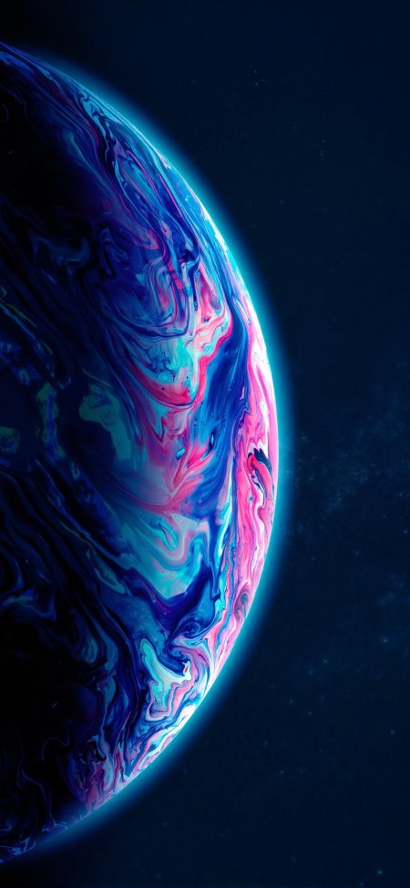 宇宙中蓝粉漩涡纹理星球悬浮星空科幻艺术抽象设计手机壁纸