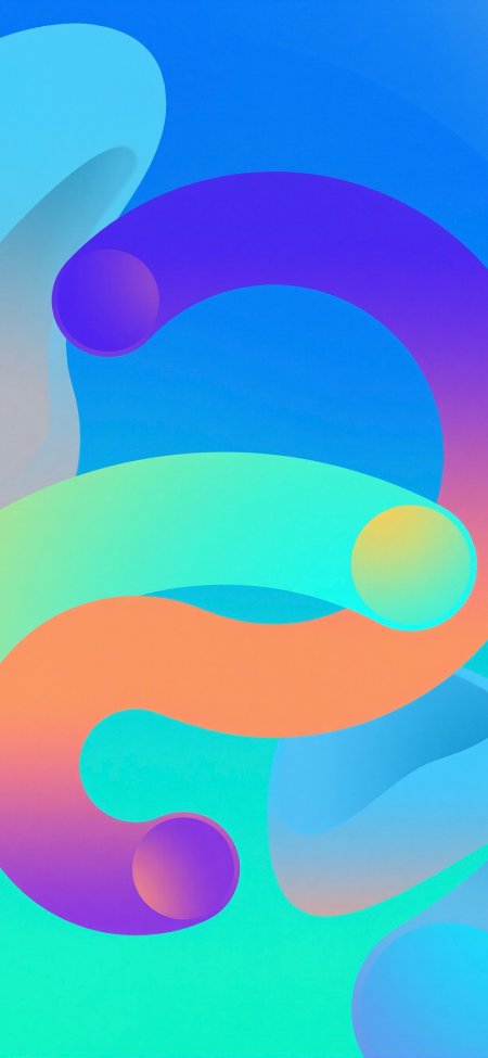 蓝绿橙紫渐变流体曲线交织梦幻色彩抽象艺术设计手机壁纸