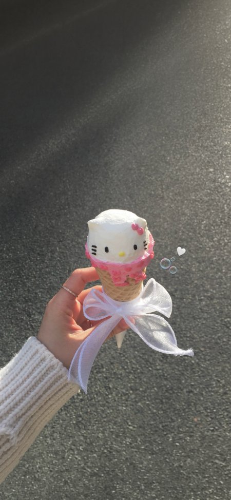 HelloKitty冰淇淋甜筒手持特写少女心爆棚日系美食手机壁纸