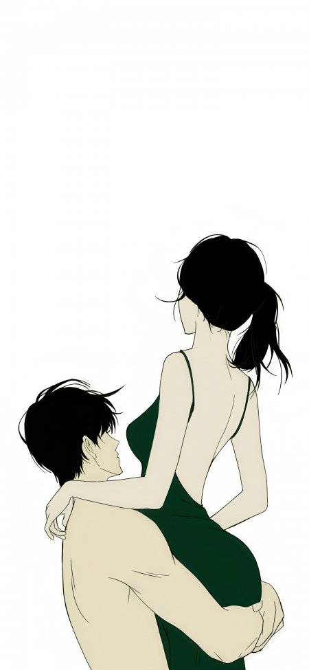绿裙情侣拥抱极简线条插画情感文艺动漫手机壁纸