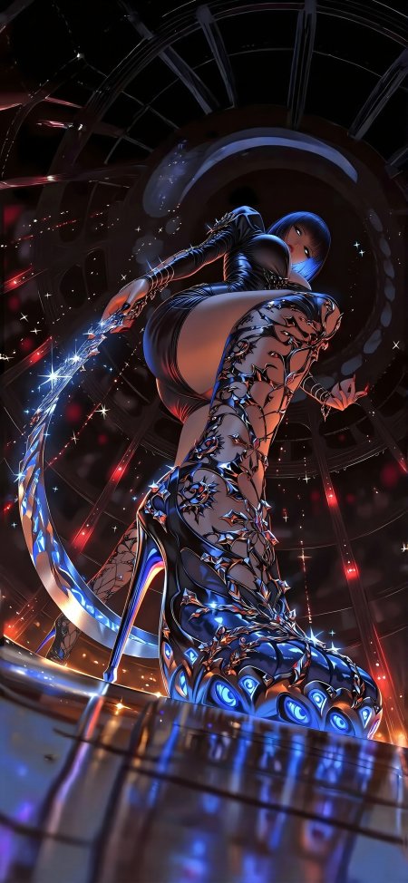 未来科幻少女身着机械装甲手持光刃赛博朋克风动漫手机壁纸