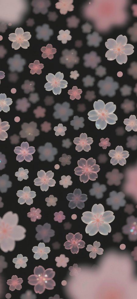 黑色背景粉色樱花花瓣飘落唯美梦幻动漫手机壁纸
