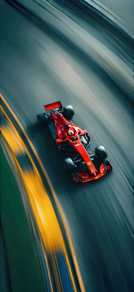 红色F1赛车高速过弯动态模糊赛道竞速激情汽车手机壁纸