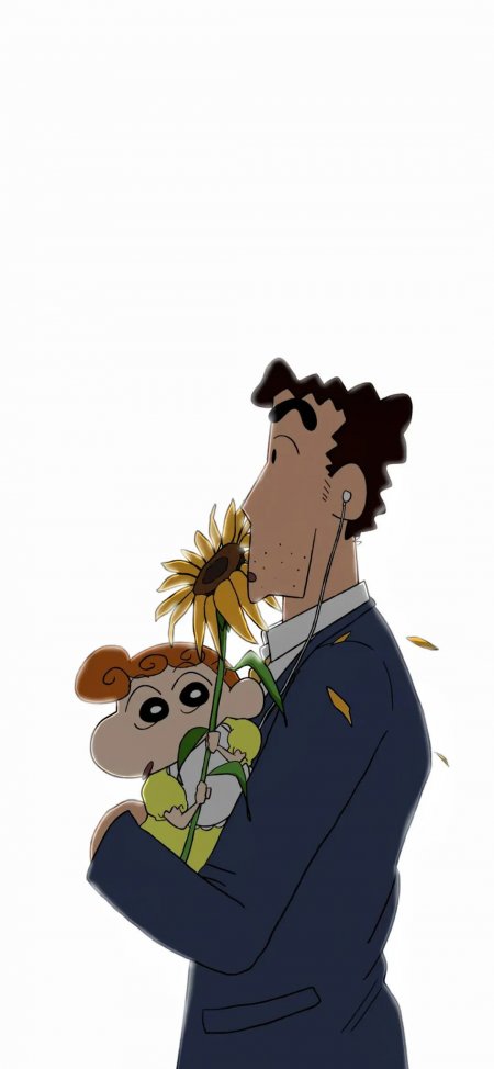 蜡笔小新广志抱小葵拿向日葵温馨插画动漫手机壁纸