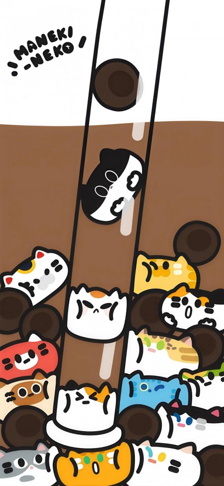 招财猫堆叠可爱卡通猫咪趣味插画动漫手机壁纸
