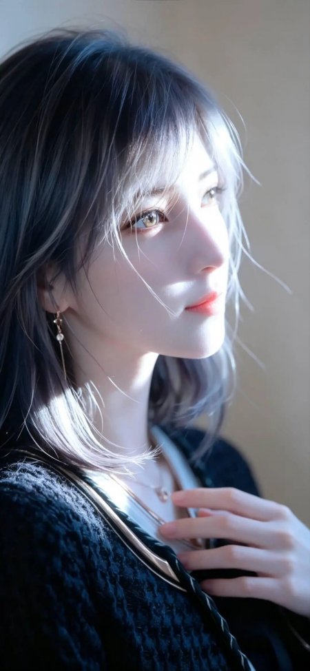 侧脸光影美女精致五官温柔气质人物摄影手机壁纸