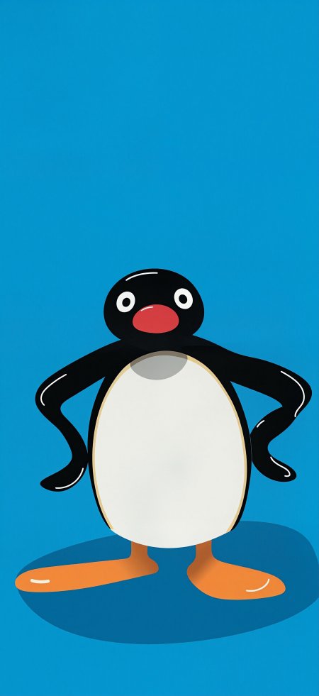 蓝色背景企鹅Pingu卡通形象动漫手机壁纸