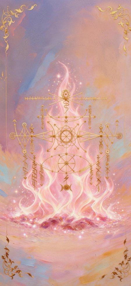 粉紫渐变火焰符文魔法阵高能量玄学创意手机壁纸
