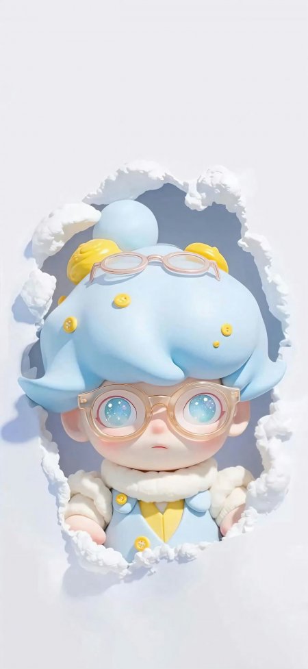 泡泡玛特DIMOO自然的形状系列云朵破洞造型创意插画手机壁纸