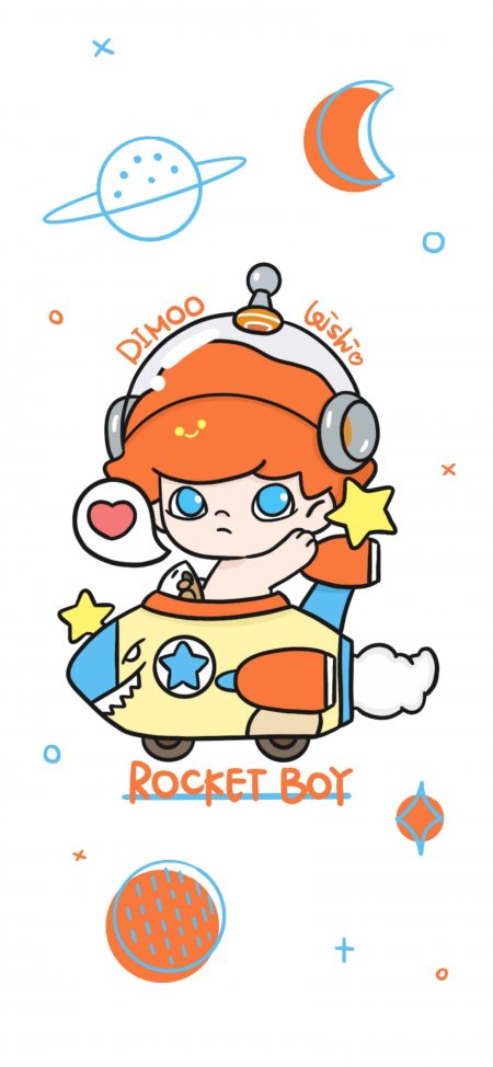 泡泡玛特DIMOO太空旅行系列火箭男孩可爱潮玩插画手机壁纸