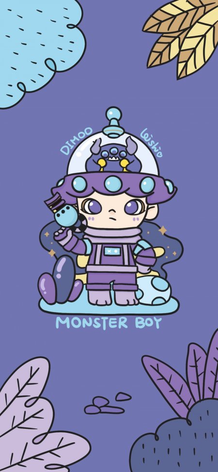 泡泡玛特DIMOO太空旅行系列魔怪星人紫色系创意插画手机壁纸