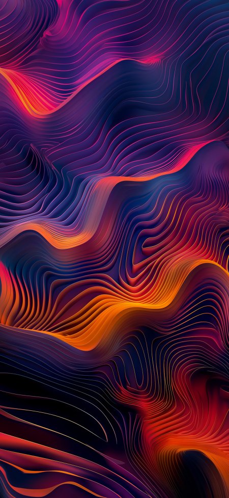 紫橙渐变流线型波纹抽象艺术创意手机壁纸