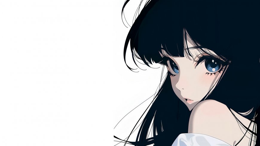 黑发蓝眼少女侧脸特写唯美动漫电脑壁纸