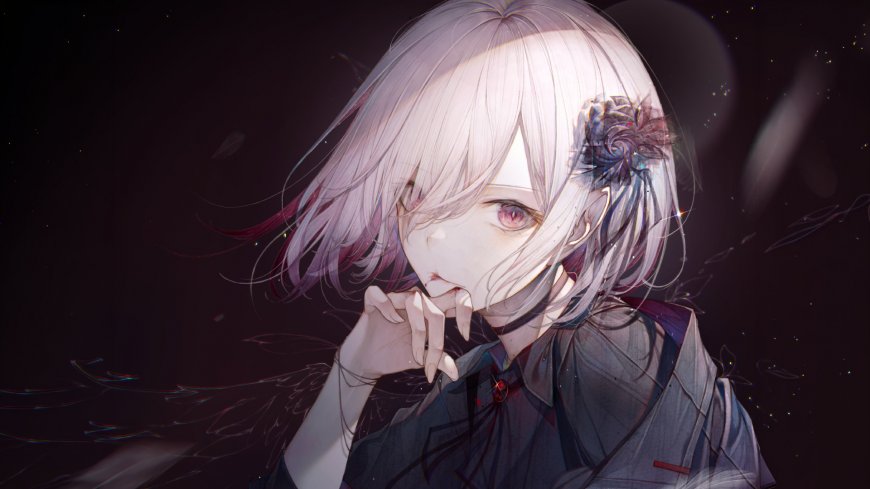 白发红瞳少女暗黑系插画动漫电脑壁纸