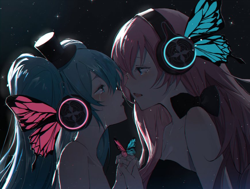 初音未来巡音流歌星空对视插画动漫电脑壁纸