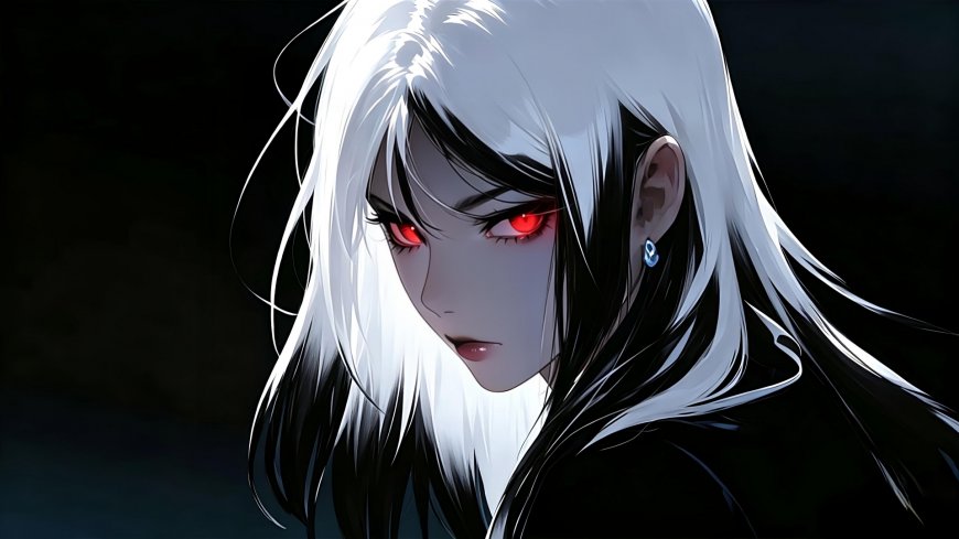白发红瞳少女暗黑系特写插画动漫电脑壁纸