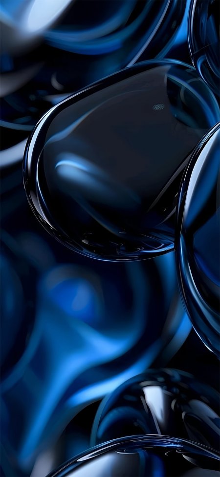 深蓝液态金属球体堆叠科幻风手机壁纸