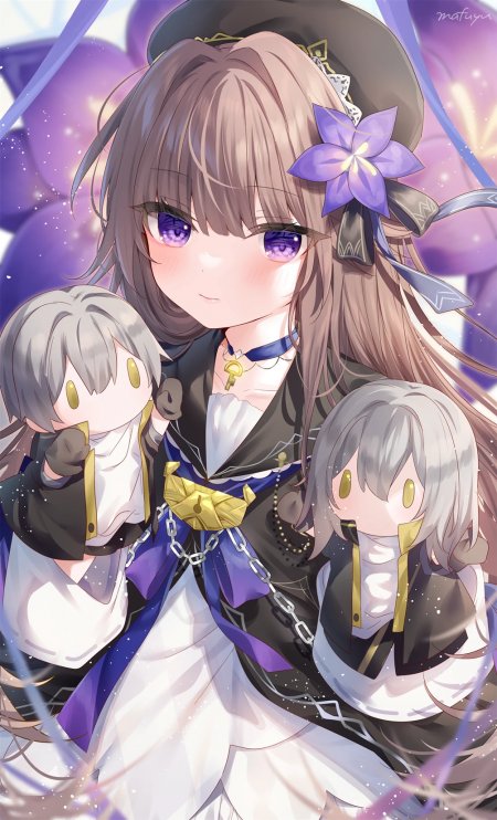 崩坏星穹铁道黑塔抱玩偶紫发少女插画动漫手机壁纸