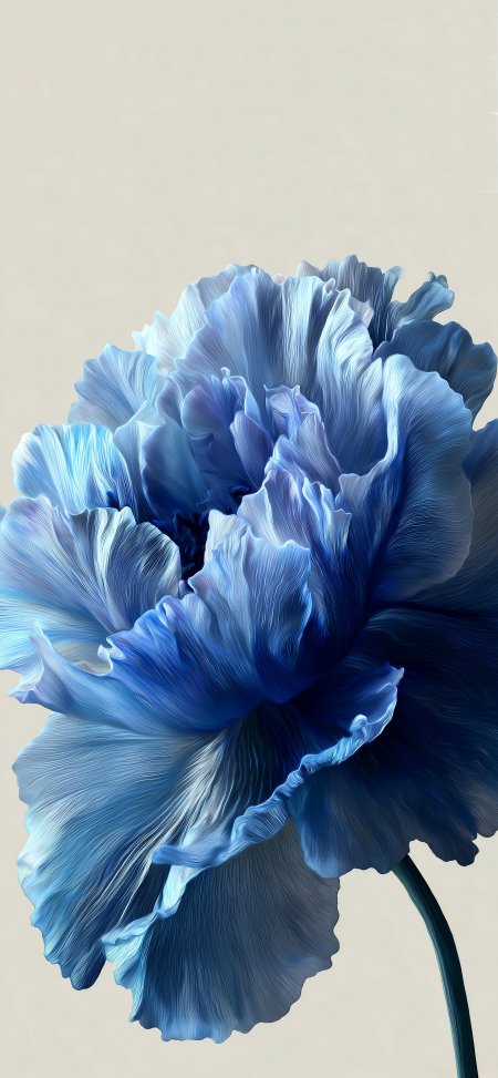 蓝色层叠花瓣细腻纹理艺术花卉插画风景手机壁纸