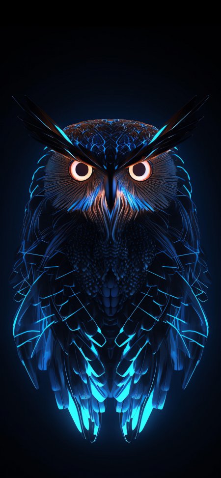 机械发光猫头鹰数字艺术插画手机壁纸
